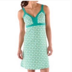 Patagonia minette geomatric print active outdoor sheath dress green white small